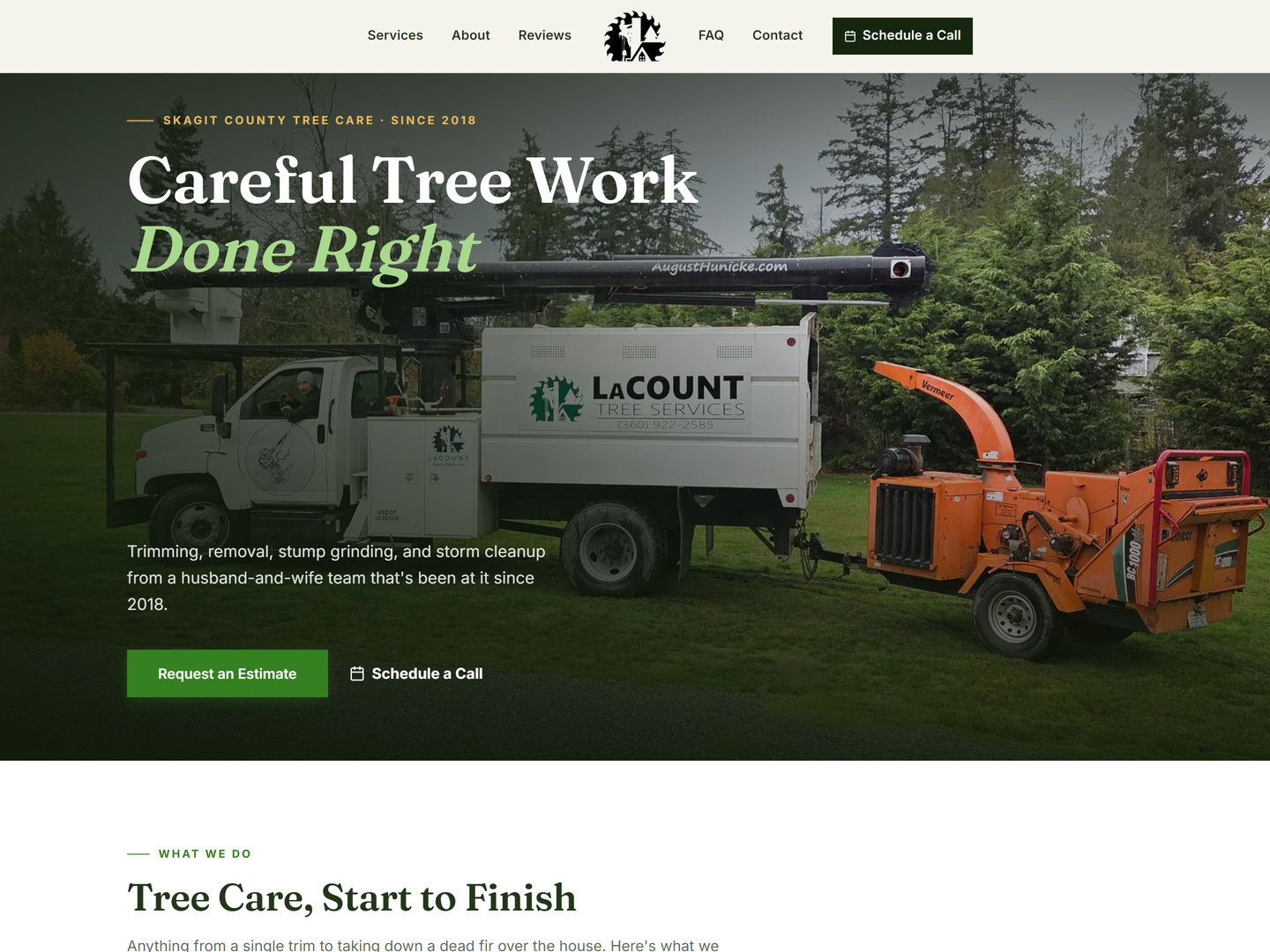 LaCount Tree Services website homepage