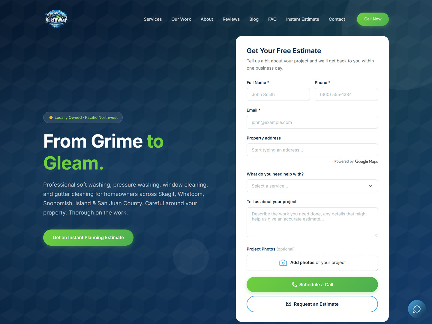 NorthWest Exterior Cleaning website homepage