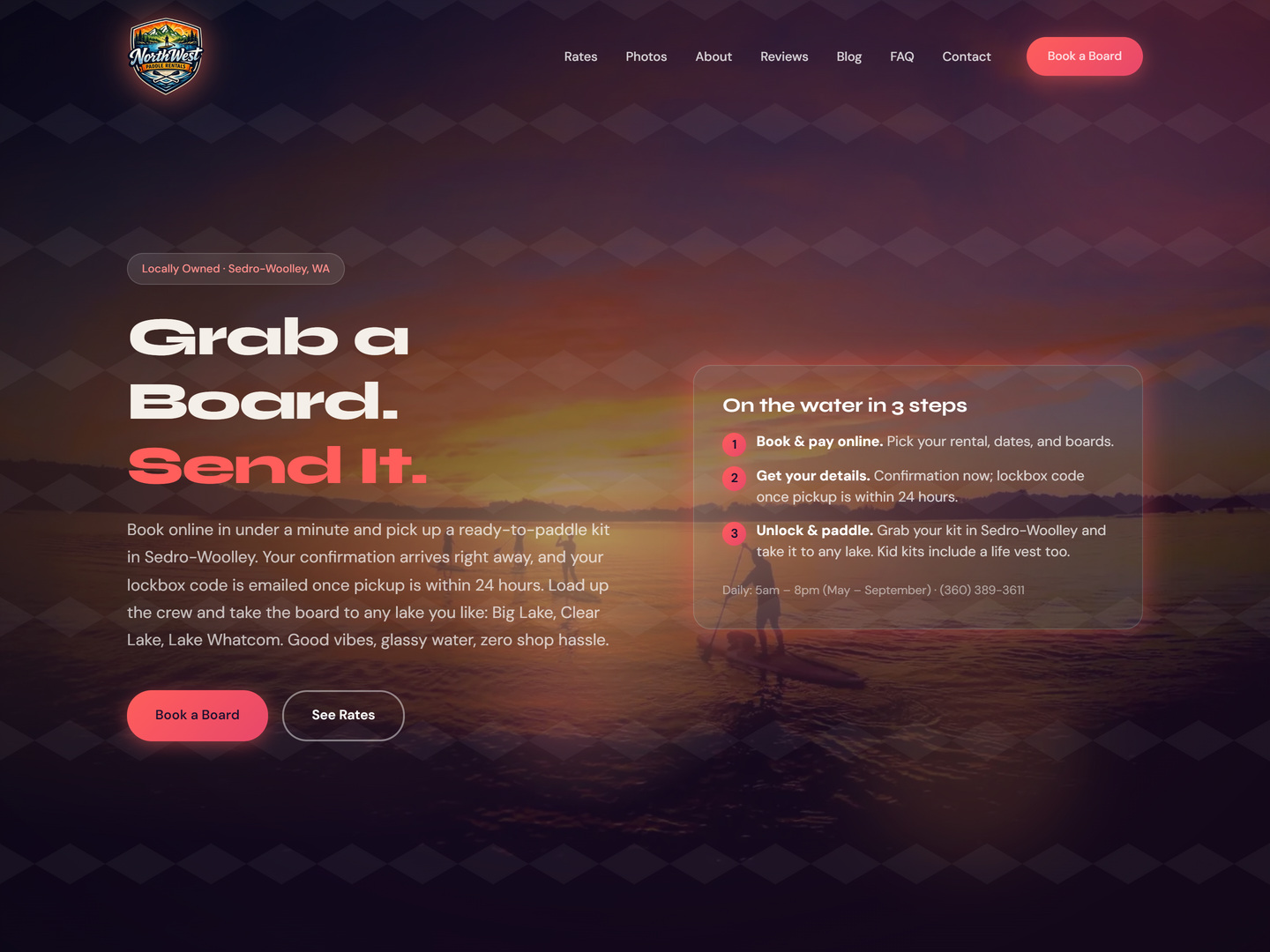 PNW Paddle Rentals website homepage